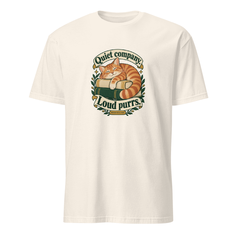 Quiet Company, Loud Purrs Tee on Natural Gildan 64000 T-shirt, front DTG print