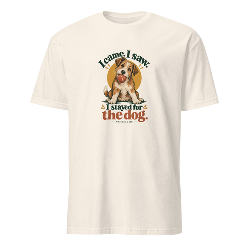I Stayed for the Dog Tee on Natural Gildan 64000 T-shirt, front DTG print