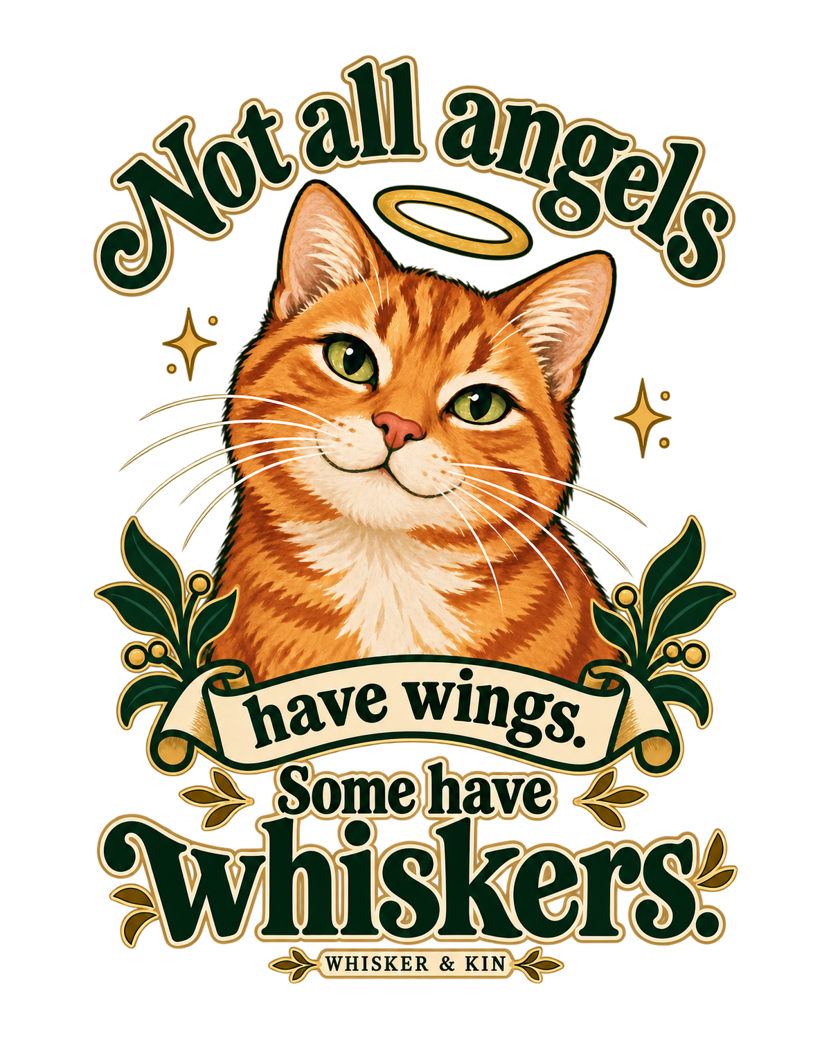 Orange Tabby Angels print artwork detail; digital design preview, not a photo of the finished shirt