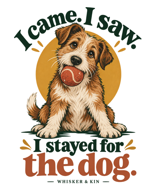 I Stayed for the Dog print artwork detail; digital design preview, not a photo of the finished shirt