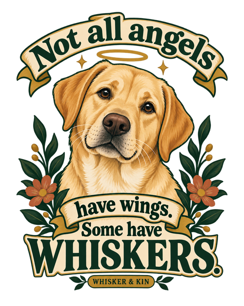 Yellow Labrador Angels print artwork detail; digital design preview, not a photo of the finished shirt